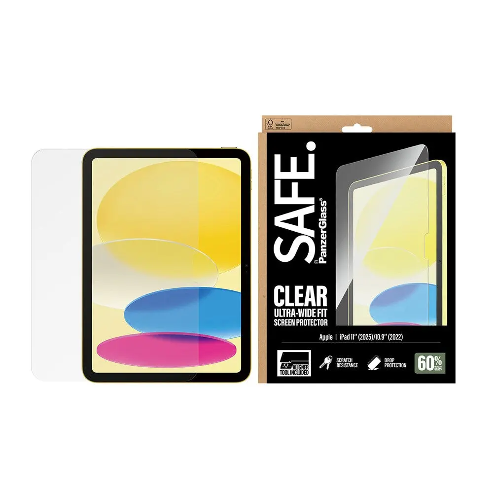 SAFE by PanzerGlass iPad 11" (2025) / 10.9" (2024 / 2022) Ultra-Wide Fit Skjermbeskyttelsesglass m. Installasjonsramme - Gjennomsiktig