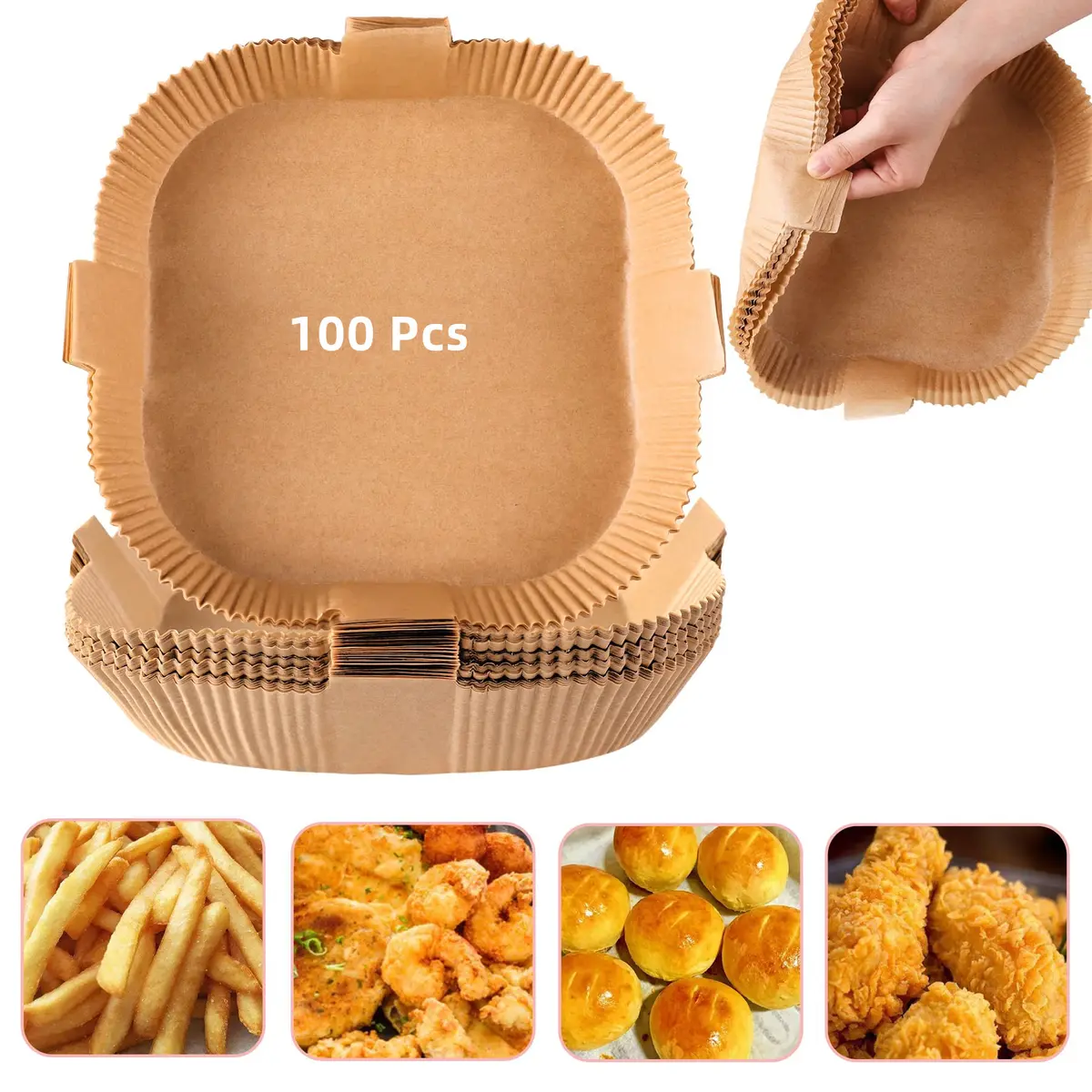 Engangsformer for frityrkoker og airfryer, 100 stk. Nature 20 cm