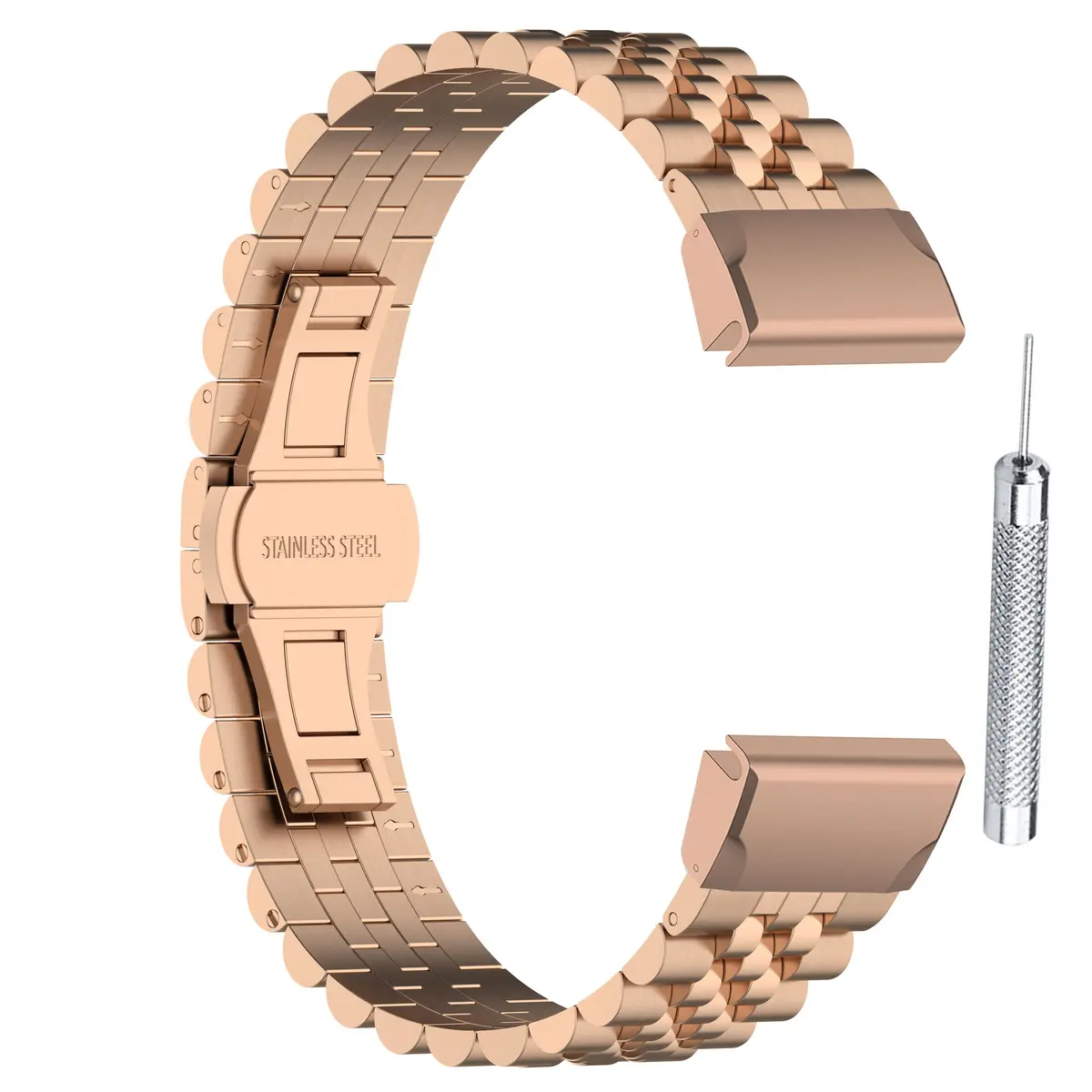 Klokkerem i rustfritt stål PinkGold Garmin Fenix 6X GPS/6X Pro/6X Sapphire GPS/5X Sapphire/5X GPS/5X Plus/3/3 HR/3 Sapphire/D2 Bravo/Quaitx 3/Tactix Bravo/Descent MK1