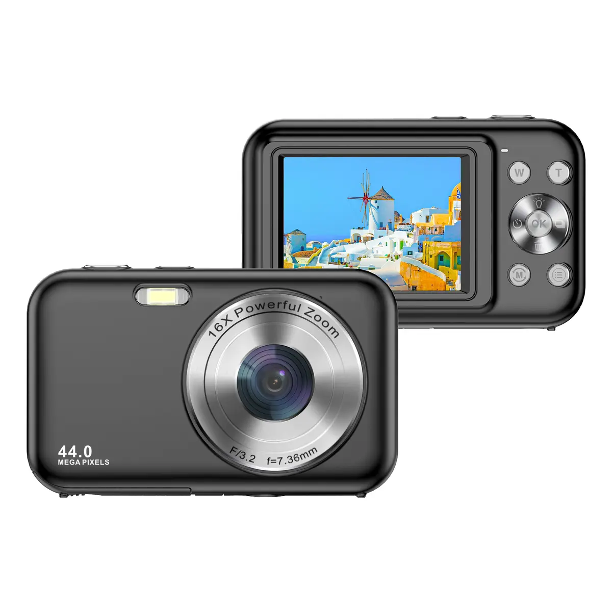 Digitalkamera 1080P 44MP 16x zoom 2,4-tommers skjerm Black