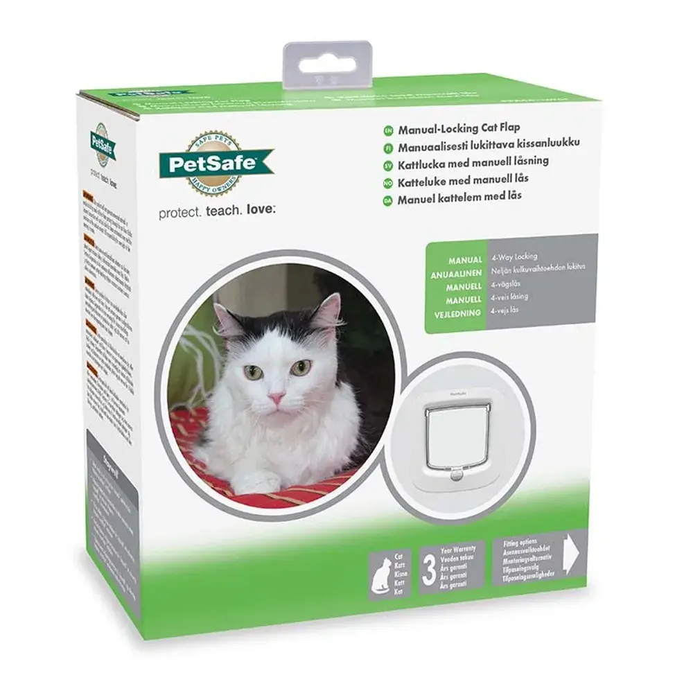 Kattedør 4 vegs Hvit Petsafe Manuell Låsing - Katt i Norge, katters favorittbutikk