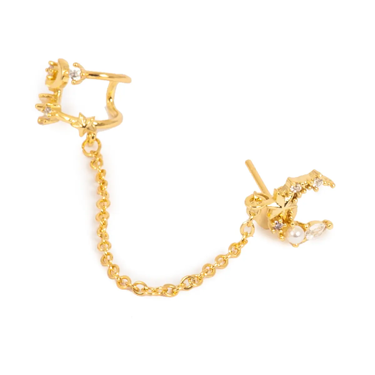 Øredobber og earcuff, måne, Gull