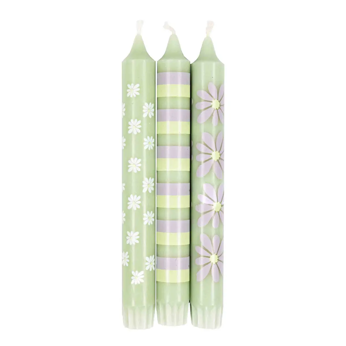 Kronelys 100% stearin 3 pk, Blomst grønn