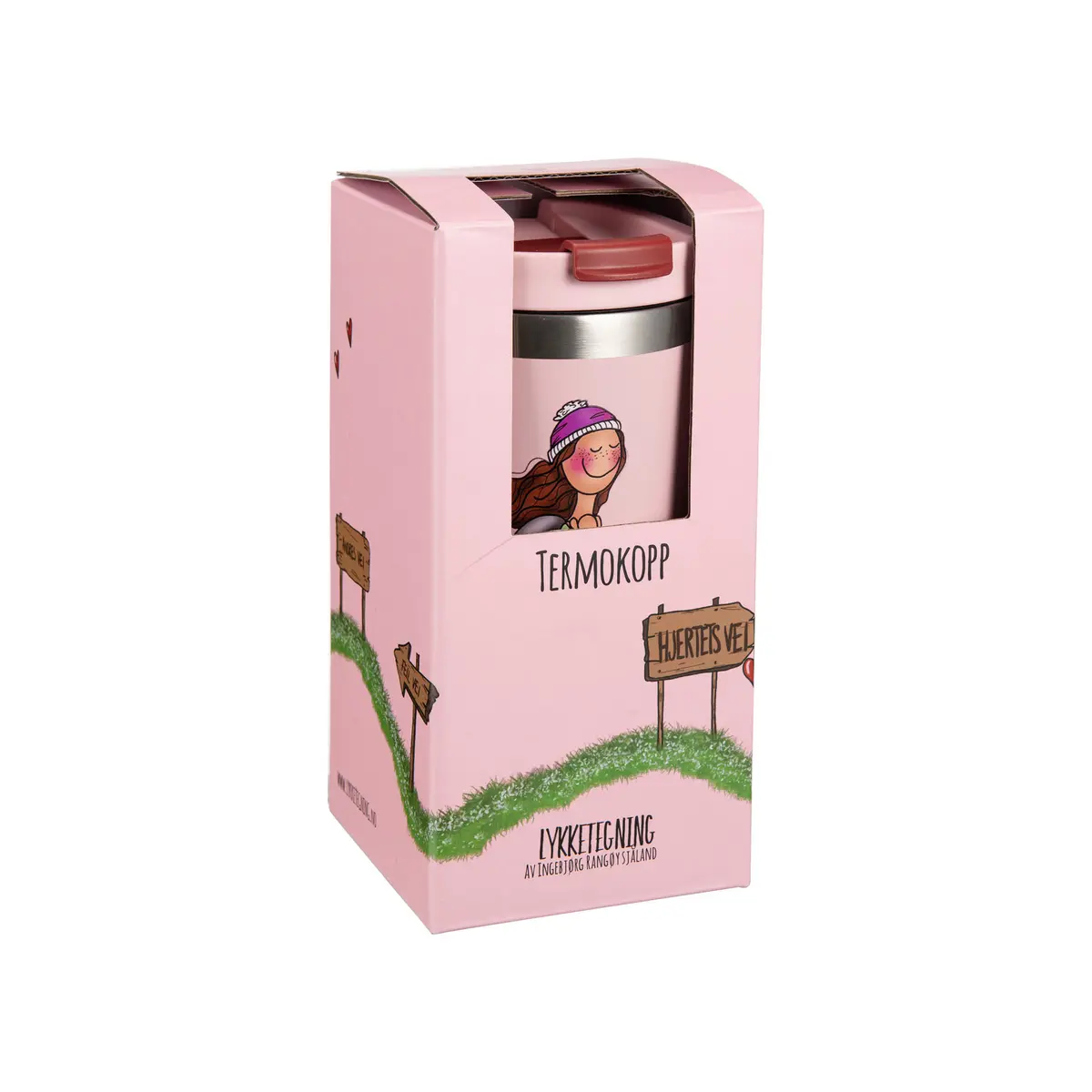 Lykketegning - Hjertets vei Termokopp rosa