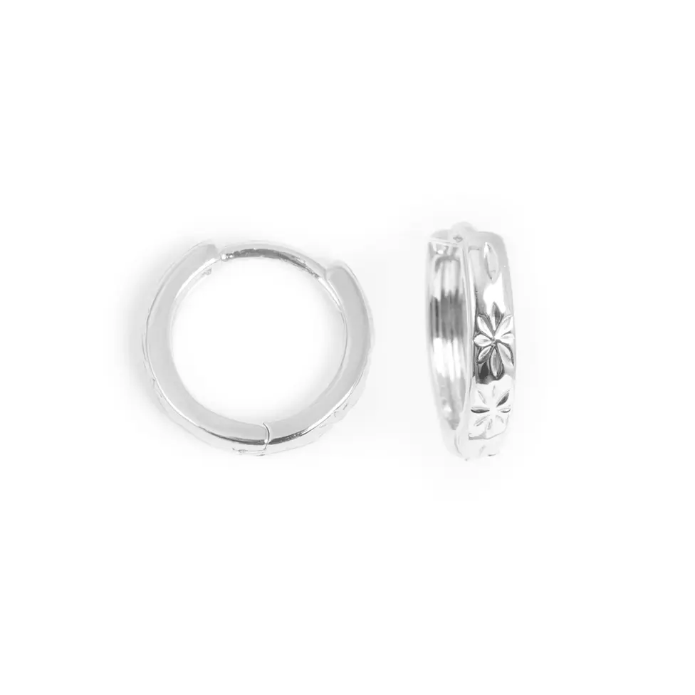 Øreringer, 13 mm, diamantmønster, Sølv