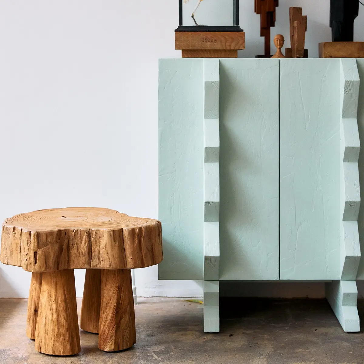 Log wooden stool