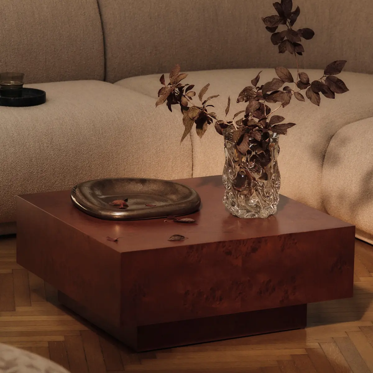 Sofabord Burl med Oppbevaring – Dark Stained