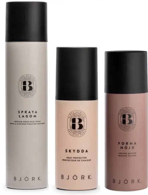 Björk Styling Bundle Hairspray 300 ml & Volume Mousse 200 ml & Heat Protector 150 ml