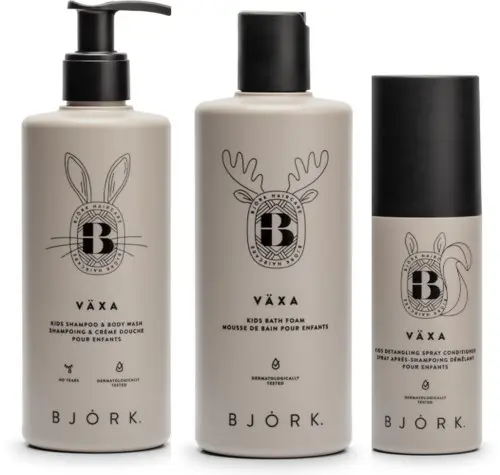 Björk VÄXA Kids Bundle Shampoo & Body Wash 300 ml & Bath Foam 300 ml & Spray Conditioner 150 ml