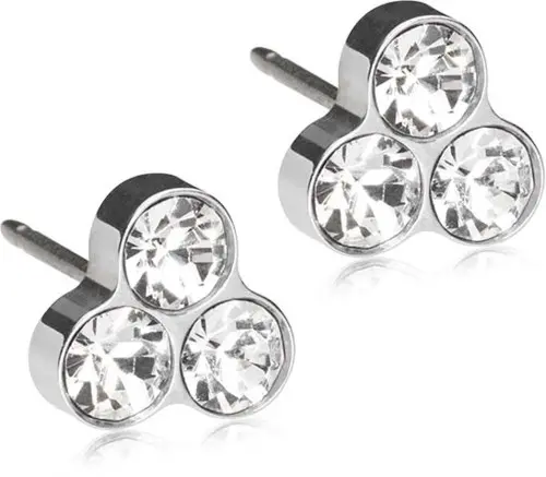 Blomdahl Silver Titanium Clover 8 mm Crystal