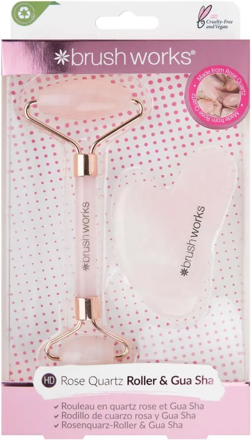 Brushworks Rose Quartz Roller & Gua Sha