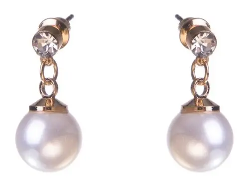 Dazzling Earring, gold col clear crystal on stud w hanging M