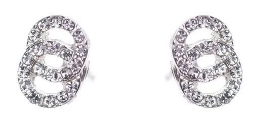 Dazzling Earring silver col, two circles joined w crystals