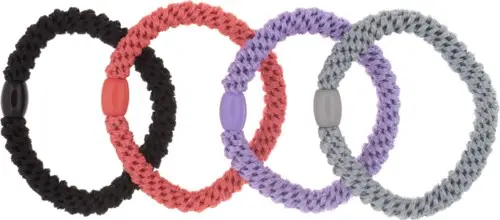 Dazzling Hair Ties 4-Pack Woven Black/Coral/Purple/Grey