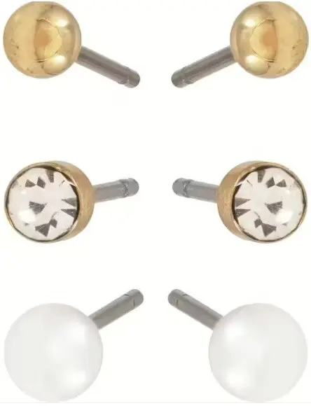 Dazzling J14 Earring Col 3-Pack W Bead Gold