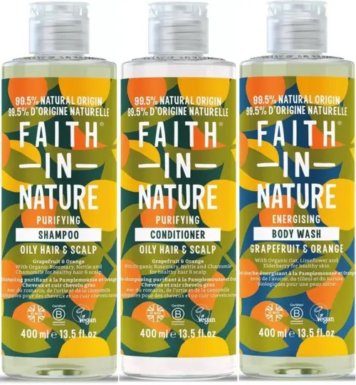 Faith In Nature Bundle Grapefruit & Orange Shampoo 400 ml & Conditioner 400 ml & Body Wash 400 ml