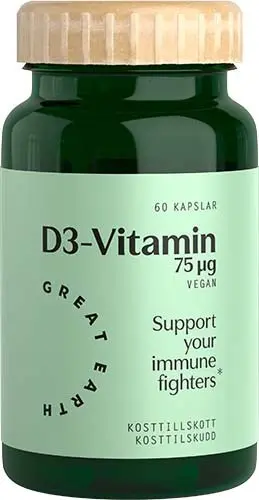 Great Earth Vitamin D3 Vegan 3000 I.E 60 kap