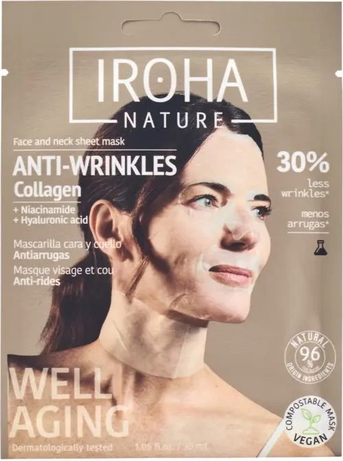 IROHA NATURE Anti-Wrinkles Collagen Face & Neck Sheet Mask