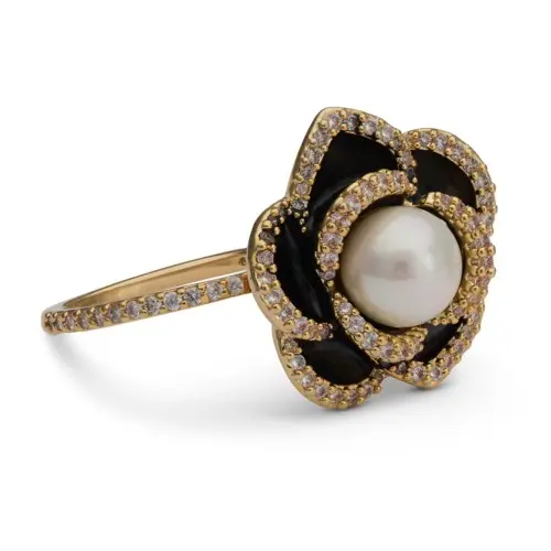 Lily and Rose Coco rose ring - Jet / ivory pearl 18mm