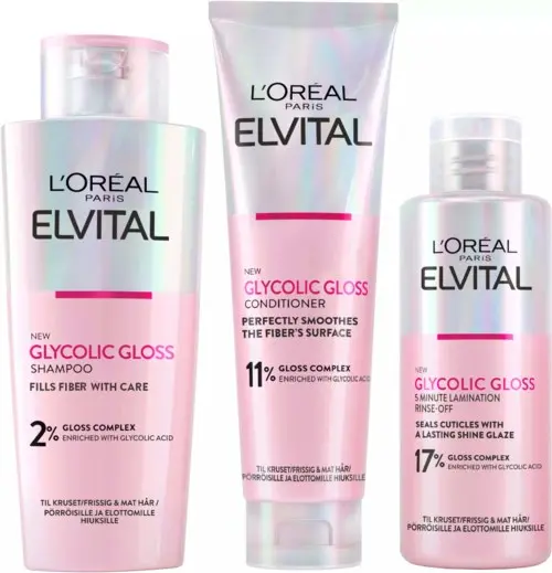 Loreal Paris Elvital Glycolic Gloss Bundle Shampoo 200 ml & Conditioner 150 ml & Treatment 200 ml