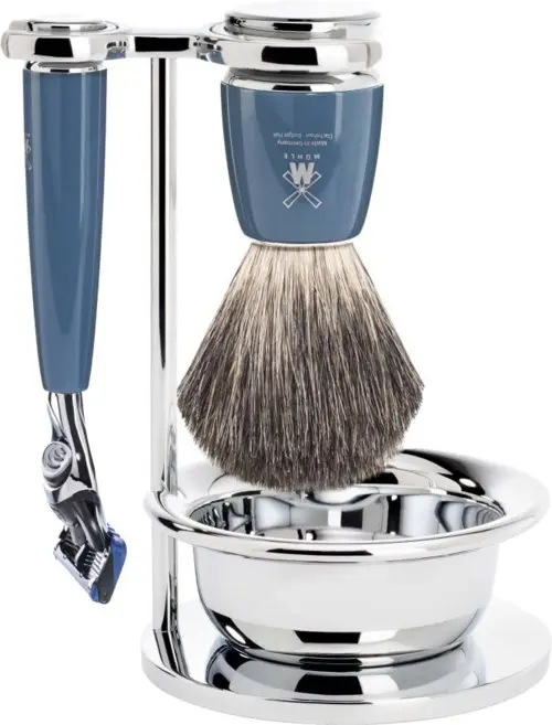 Mühle Rytmo Fusion Shaving Set Pure Badger Resin Petrol Blue