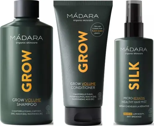 Mádara Grow Volume Bundle Shampoo 250ml & Conditioner 175ml & SILK Micro-Keratin Hair Mist 90ml