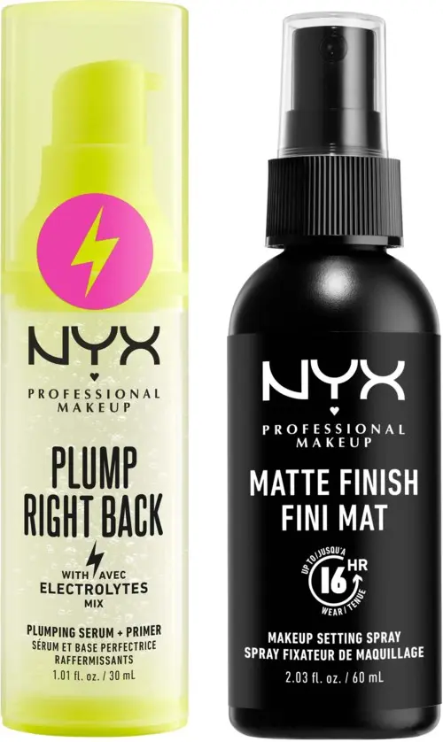 NYX PROFESSIONAL MAKEUP Bundle Plump Right Back Primer + Serum 30 ml & Matte Finish Setting Spray 60 ml
