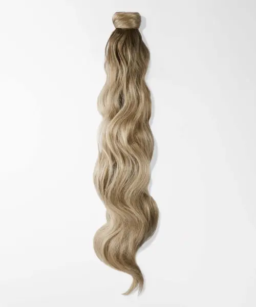 Rapunzel of Sweden Vegan Ponytail Beach Wave / Clip-in / Medium Volume 40 cm Brown Ash Blonde Balayage B5.1/7.4