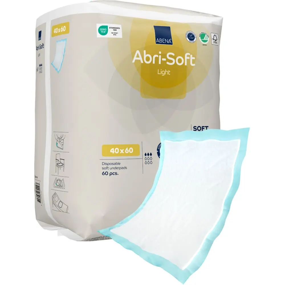 Kjøp ABENA Abri-Soft Light Underlag, 60x40 cm, lyseblå, fluff/nonwoven/PE