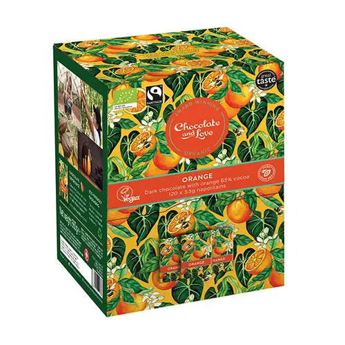Kjøp Oransje Dispenser Boks Øko fra Chocolate and Love 660 g - Fri frakt - Mecindo