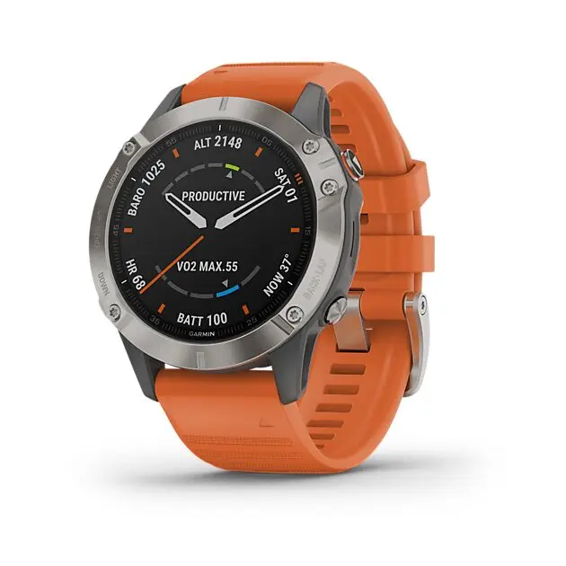 GARMIN fenix 6 Sapphire Titanium Gray w/Orange Band Alle