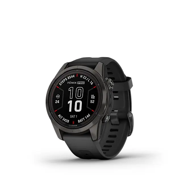 GARMIN Fēnix 7S Pro Sapphire Solar Edition smartklokke med GPS Carbon Gray Ti w/Black Band Alle