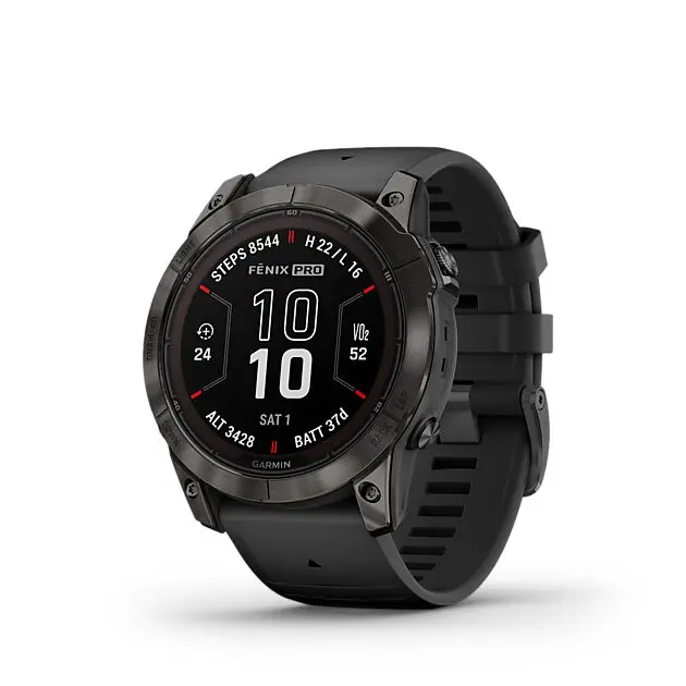 GARMIN Fēnix 7X Pro Sapphire Solar Edition smartklokke med GPS Carbon Gray Ti w/Black Band Unisex