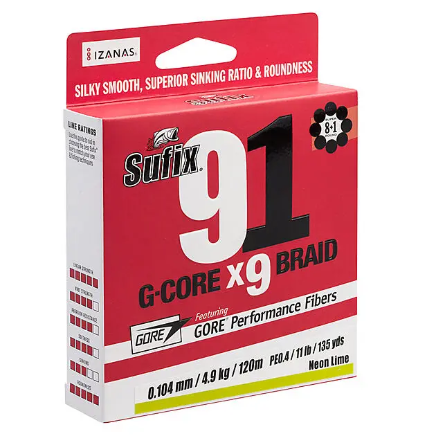 SUFIX 91 Braid Neon Chartreuse 150m 0,104mm 4,9kg Alle