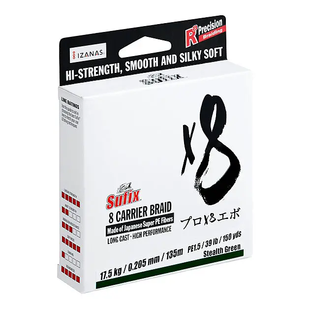 SUFIX X8 Braid Stealth Green 150m 0,104mm 5,0kg  Alle | Sport1.no