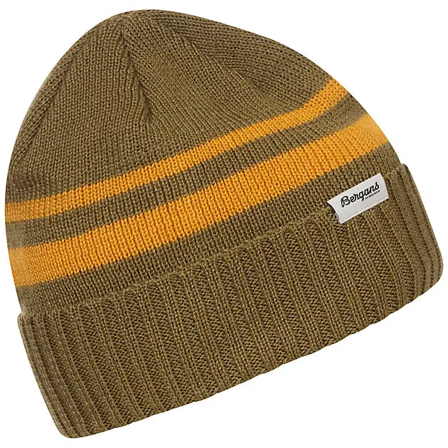 BERGANS OF NORWAY Striped V2 Beanie Olive Green/Light Golden Yellow Unisex