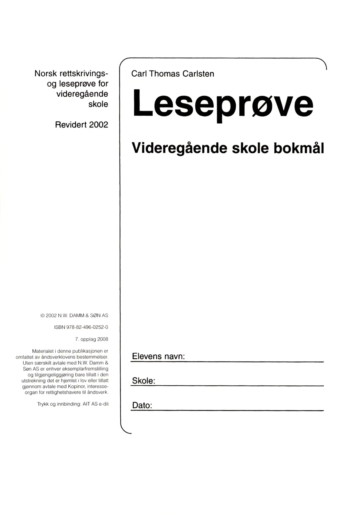 Leseprøve videregående skole bokmål