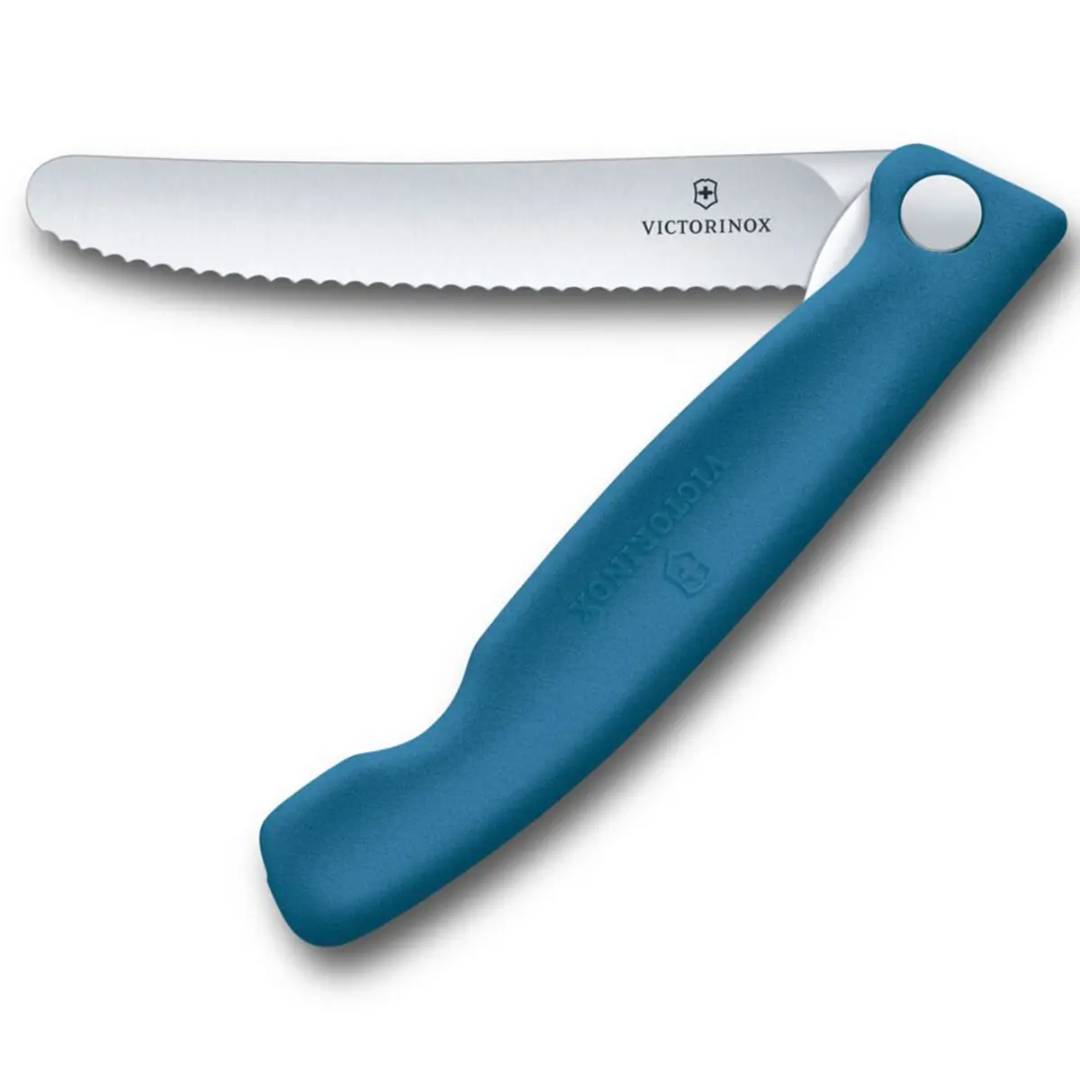 Swiss Classic sammenleggbar skrellekniv 11 cm bølget, blå
