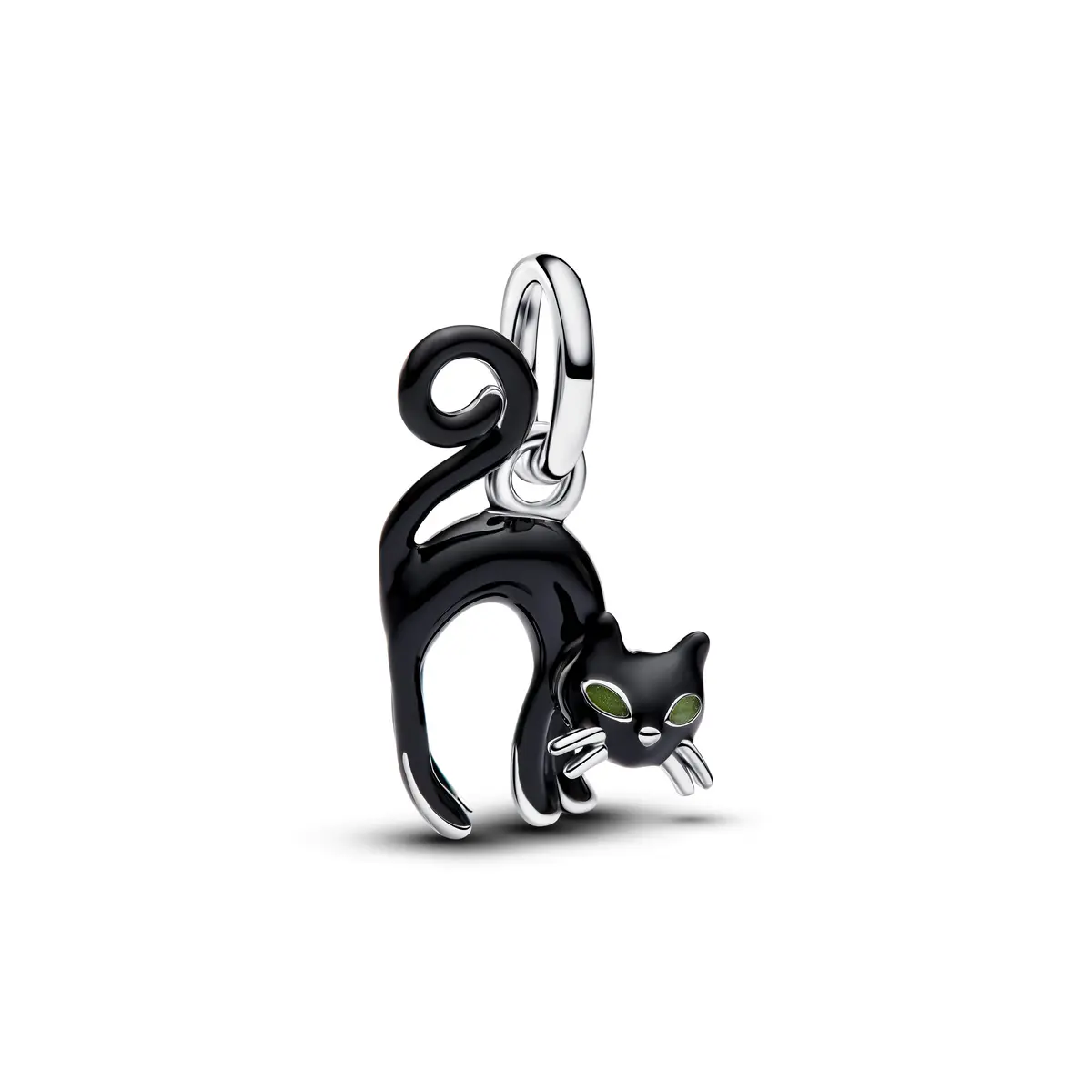 Charms i 925 sølv med sort katt