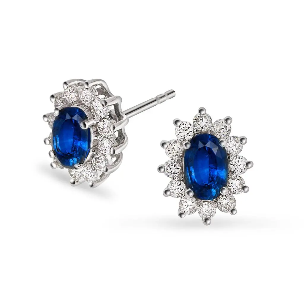 Diamantøredobber i 585 hvitt gull 0,48 ct med safir