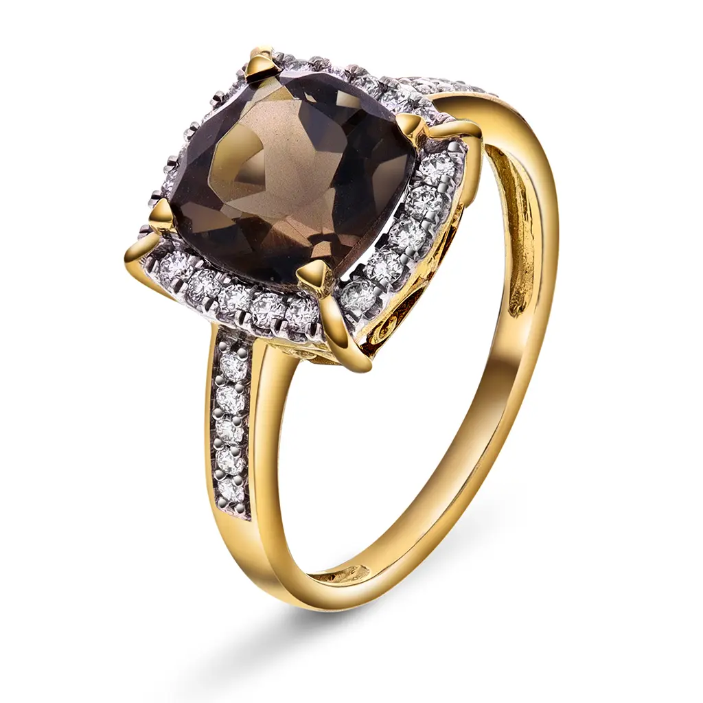 Siena diamantring i 585 gult gull 0,27 ct med røykkvarts
