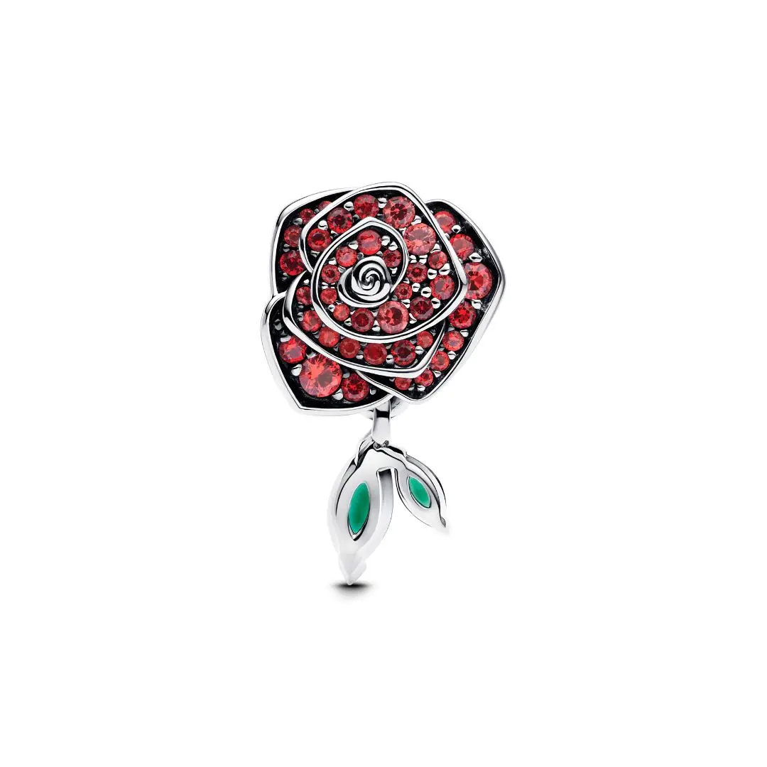 Charms i 925 sølv med blinkende rose