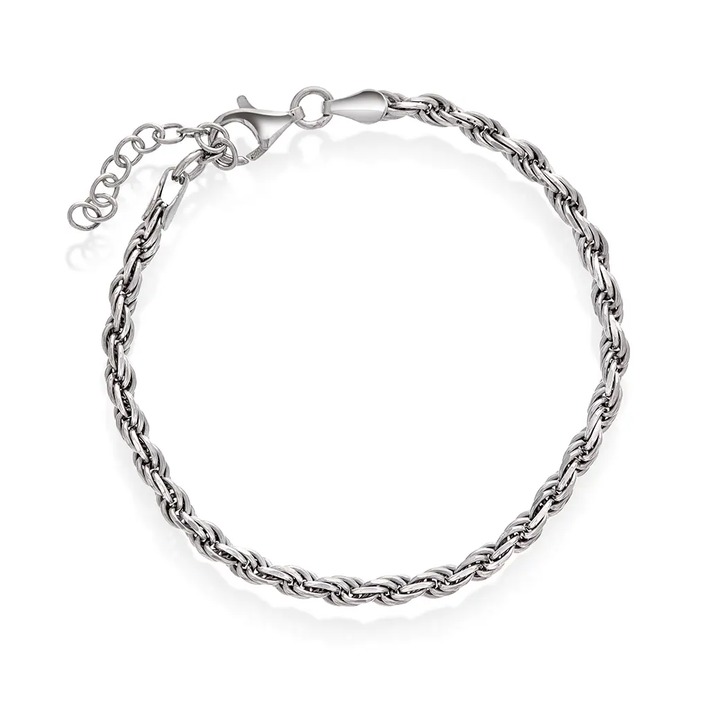 Cordel armbånd i 925 rhodinert sølv, 19 cm