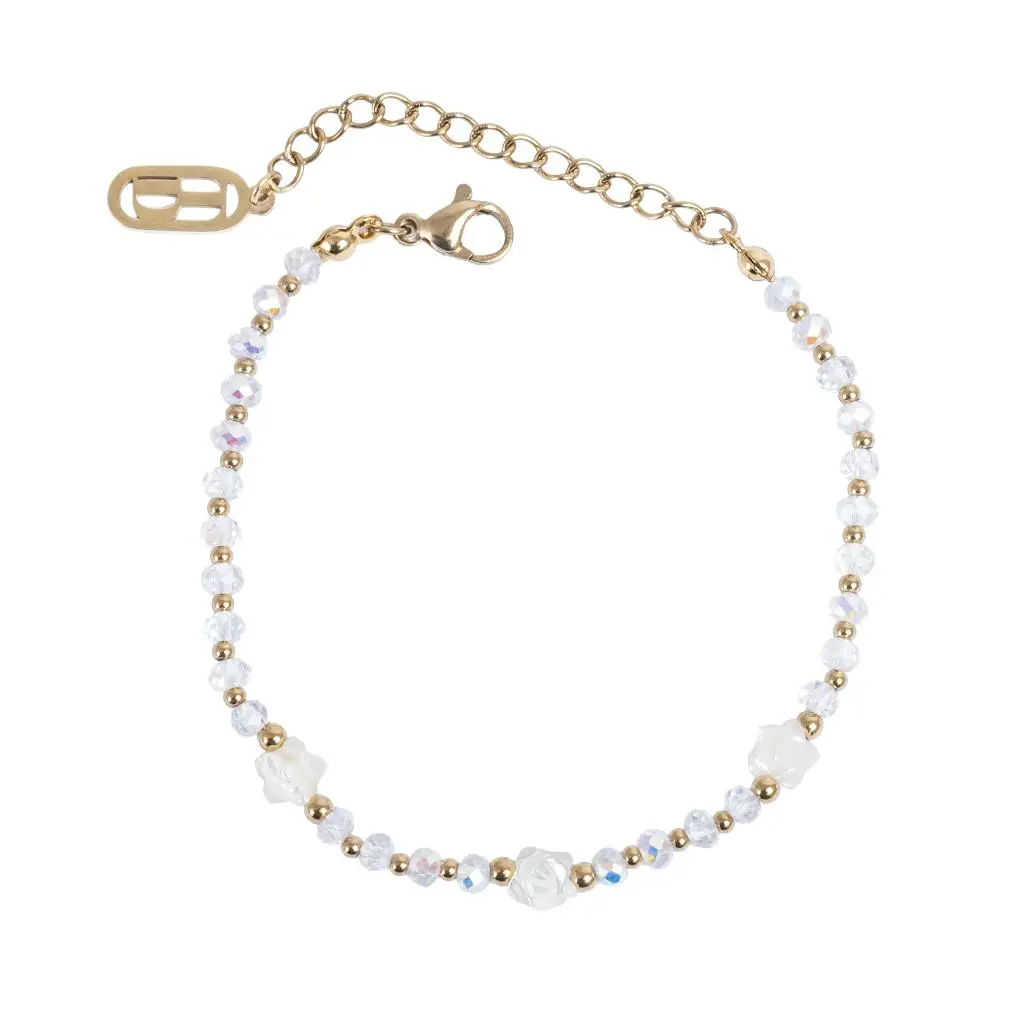 Soft Bloom armbånd i forgylt stål med glassperler