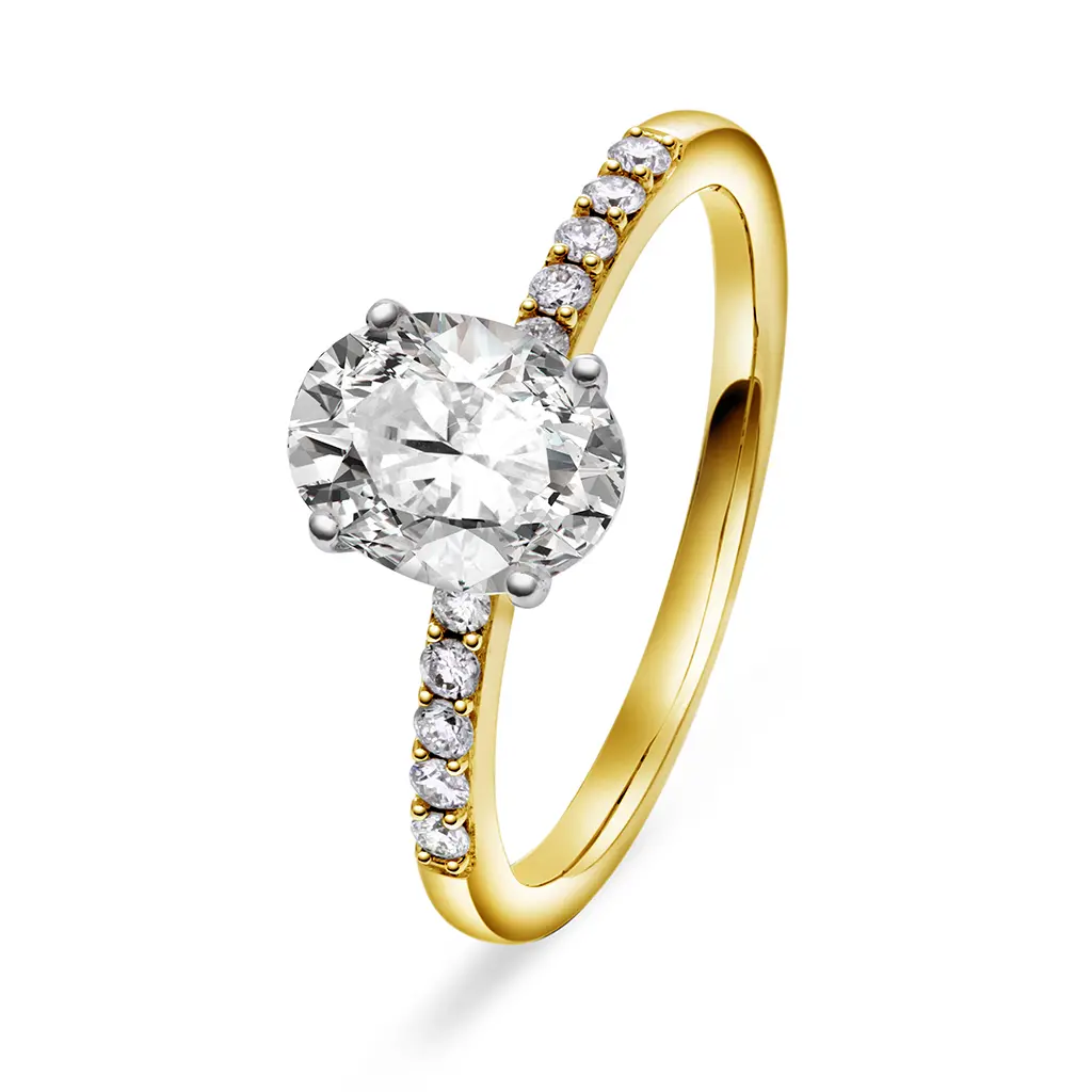 Julie diamantring i 375 gult gull 0,12 ct med moissanite