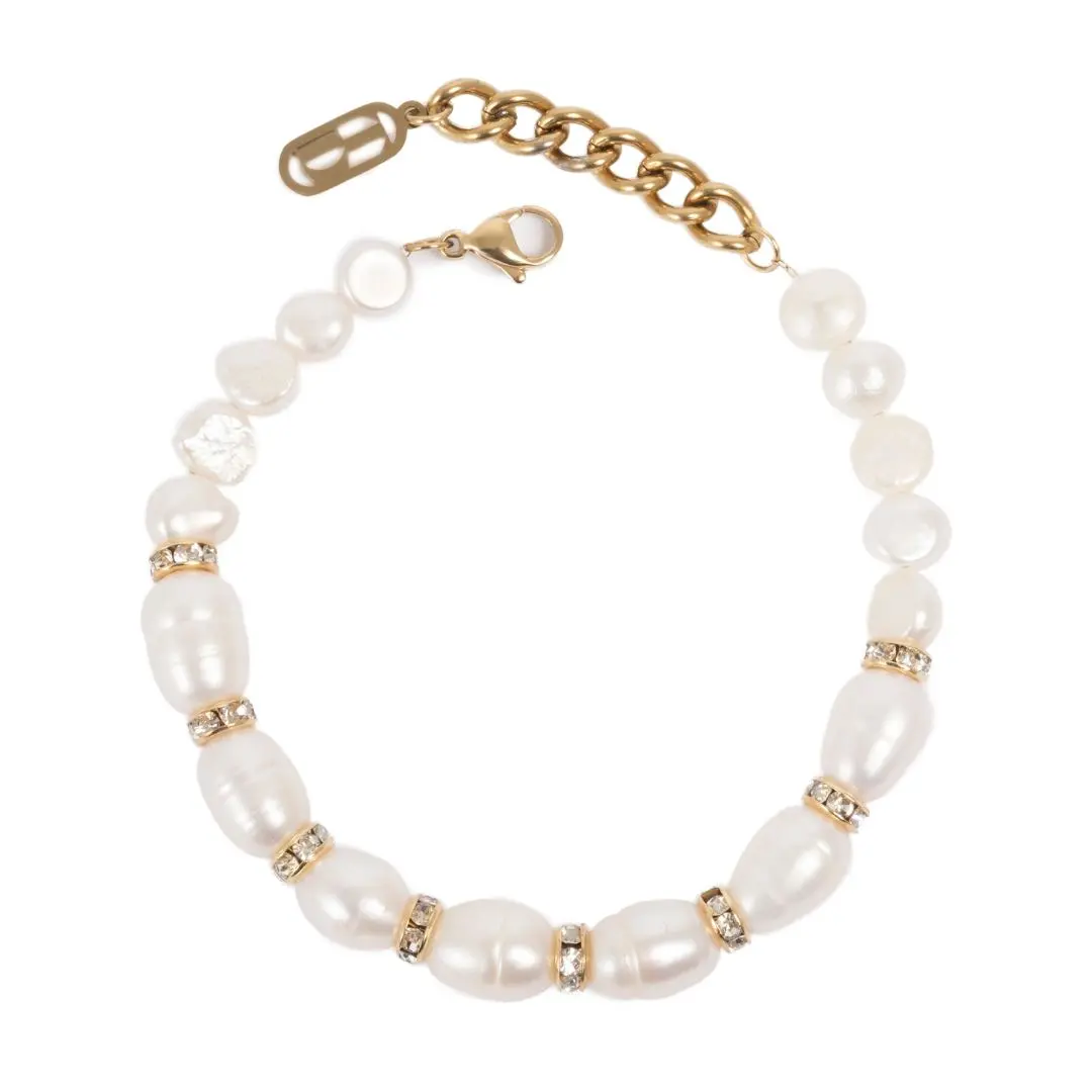 Forever Yours armbånd i forgylt stål med ferskvannsperler og krystaller