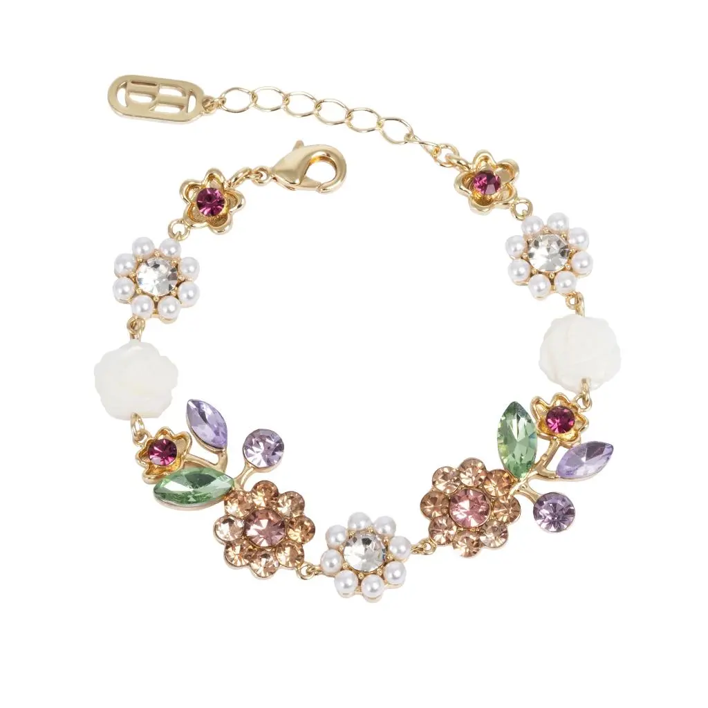 Bouquet armbånd i forgylt messing med blomster