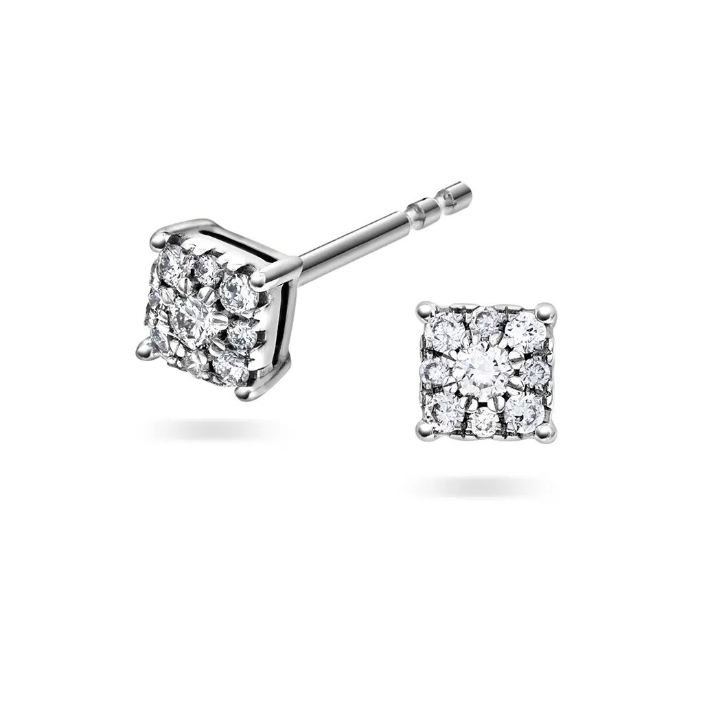 Line diamantøredobber i 375 hvitt gull 0,14 ct