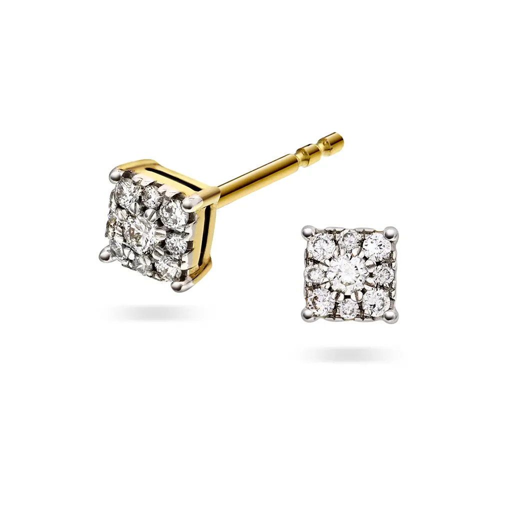 Line diamantøredobber i 375 gult gull 0,14 ct