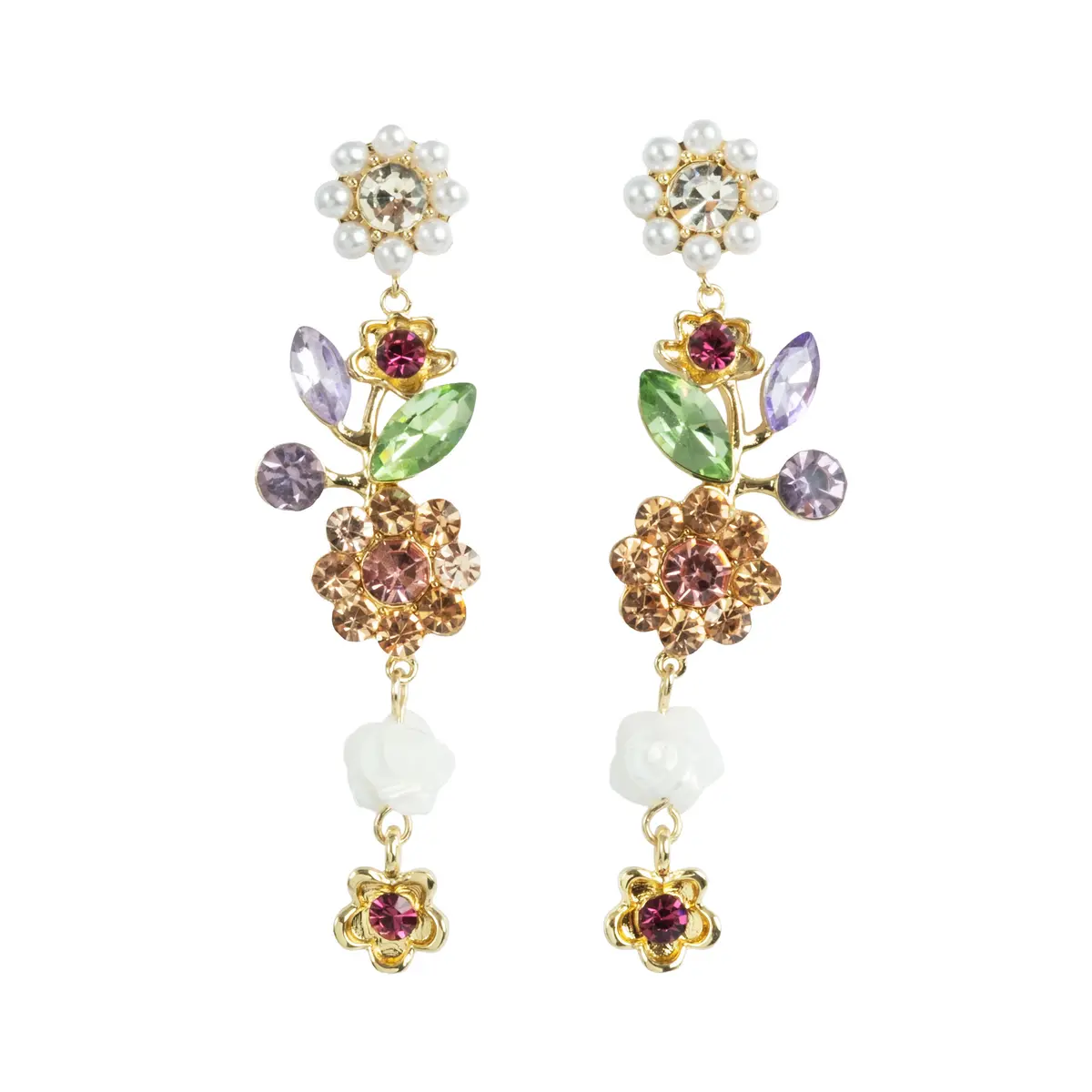 Vintage Bloom øredobber i forgylt messing med blomster